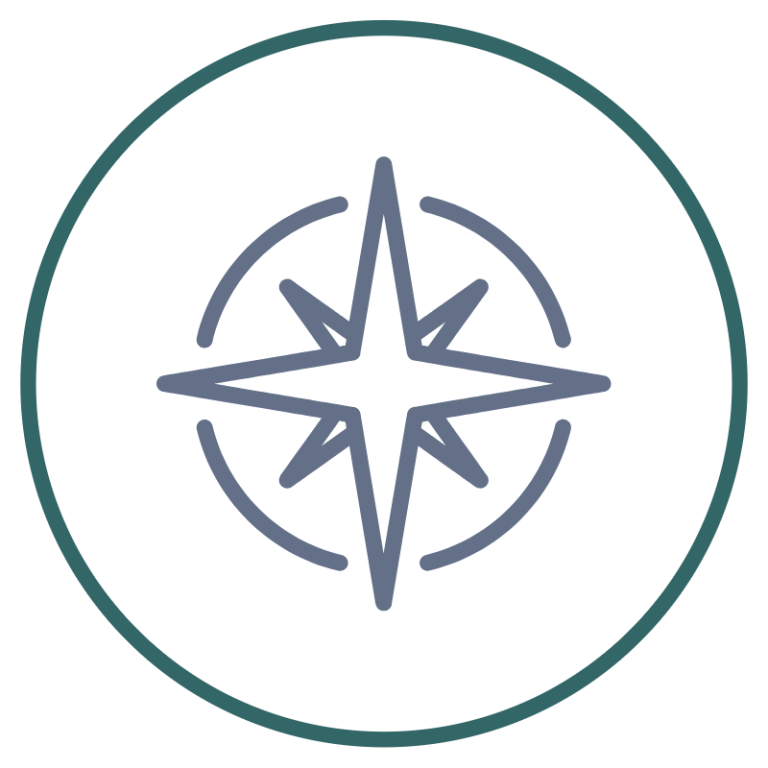 Compass Icon A simple compass rose design with a circular border on a grey background.