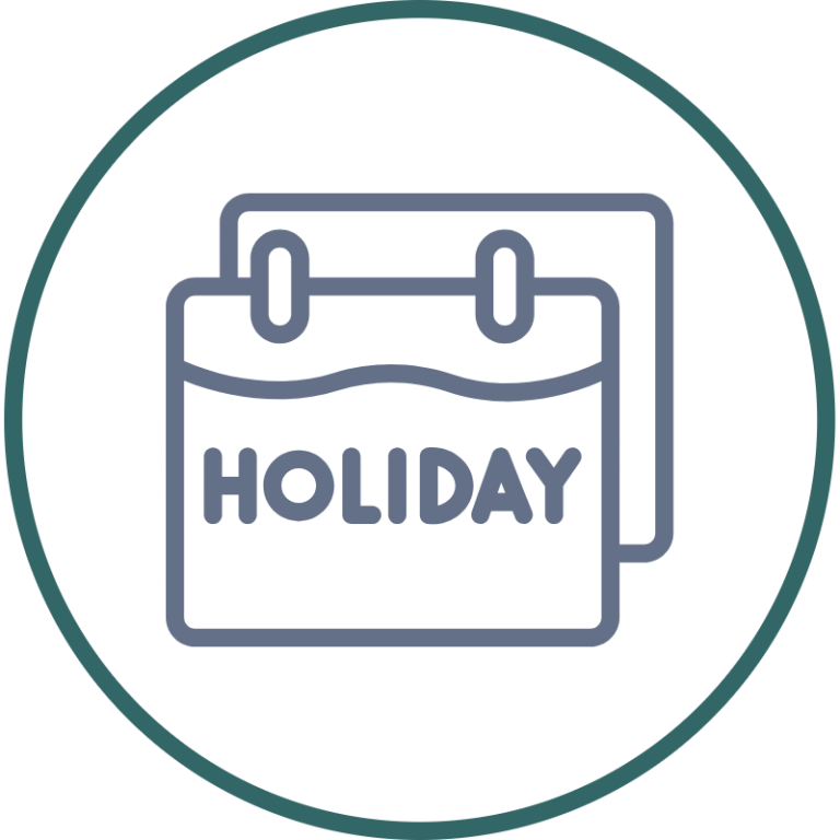 Annual Leave Simple calendar icon with a smiling face, set against a grey background.