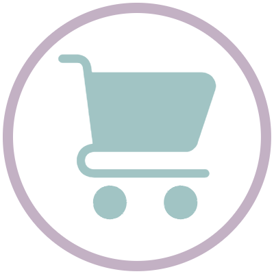 What we offer Shopping cart icon on a grey background.