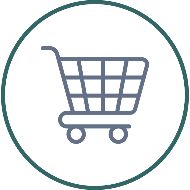 Product & Services Shopping cart icon on a grey background.