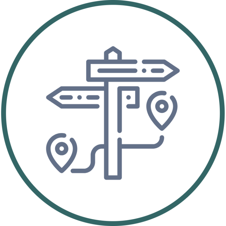 Objective Setting Signpost with multiple directional arrows and location markers in a minimalist design.