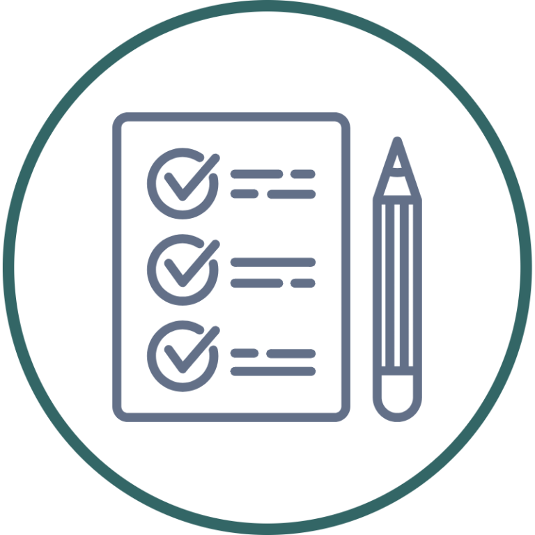 Employee Engagement A clipboard with a question mark and a pencil, next to a checklist.